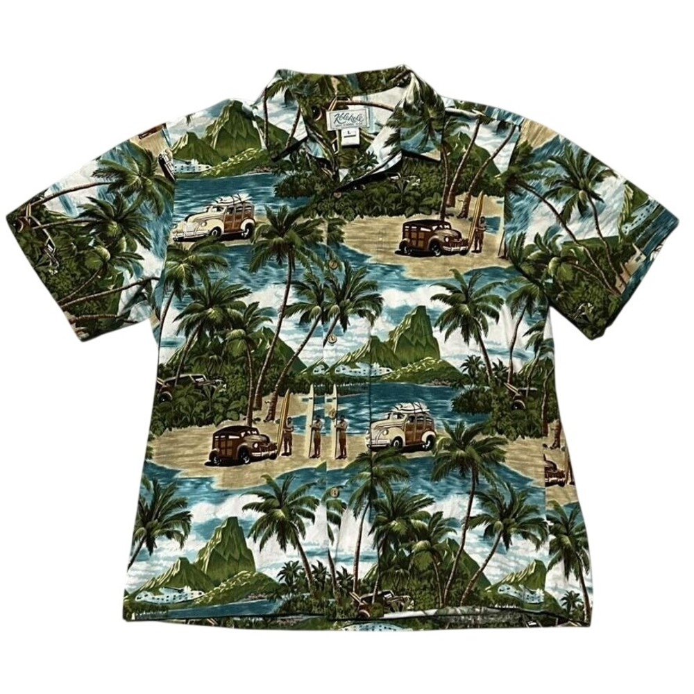 Vtg Kole Kole Hawaiian Shirt Mens Large Woodie Wagon Surf Scenic Made in Hawaii